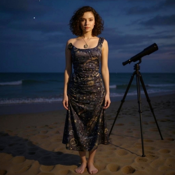 Horoscopez “Starry Night” Skirt Set – One-Shoulder Bustier + Midi Skirt Cinching